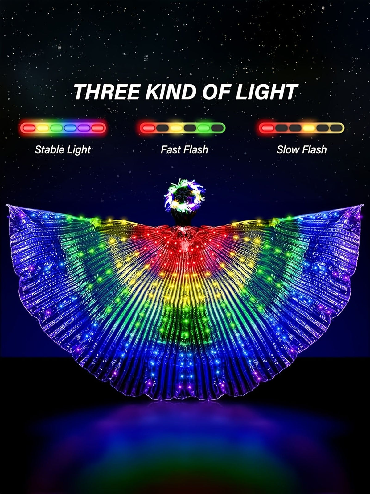 加大码led发光服饰套装——柔韧高亮360°发光翅膀与斗篷，可弯曲灯带适用于圣诞 锐舞 舞蹈及舞台表演 | 加大码及均码 image 3