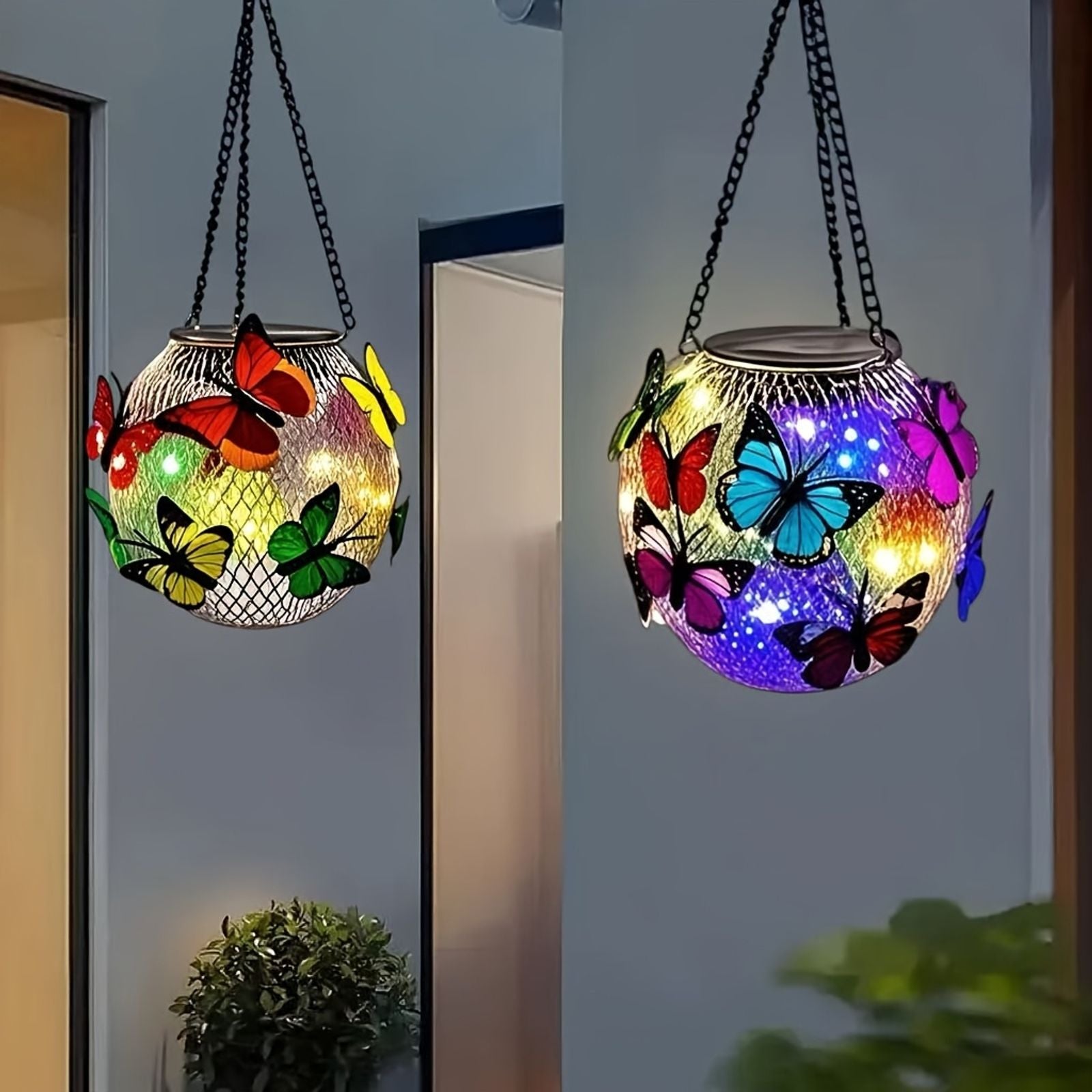 2只装太阳能户外蝴蝶灯笼，ip65金属铁艺蝴蝶庭院太阳能挂饰，100流明，露台户外 万圣节圣诞节氛围装饰太阳能灯，花园门 image 5