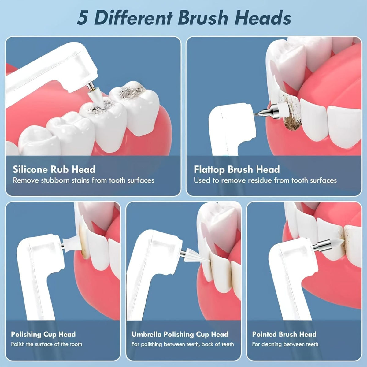 5 replacement brush heads toothbrush set teeth polishing kit image 9