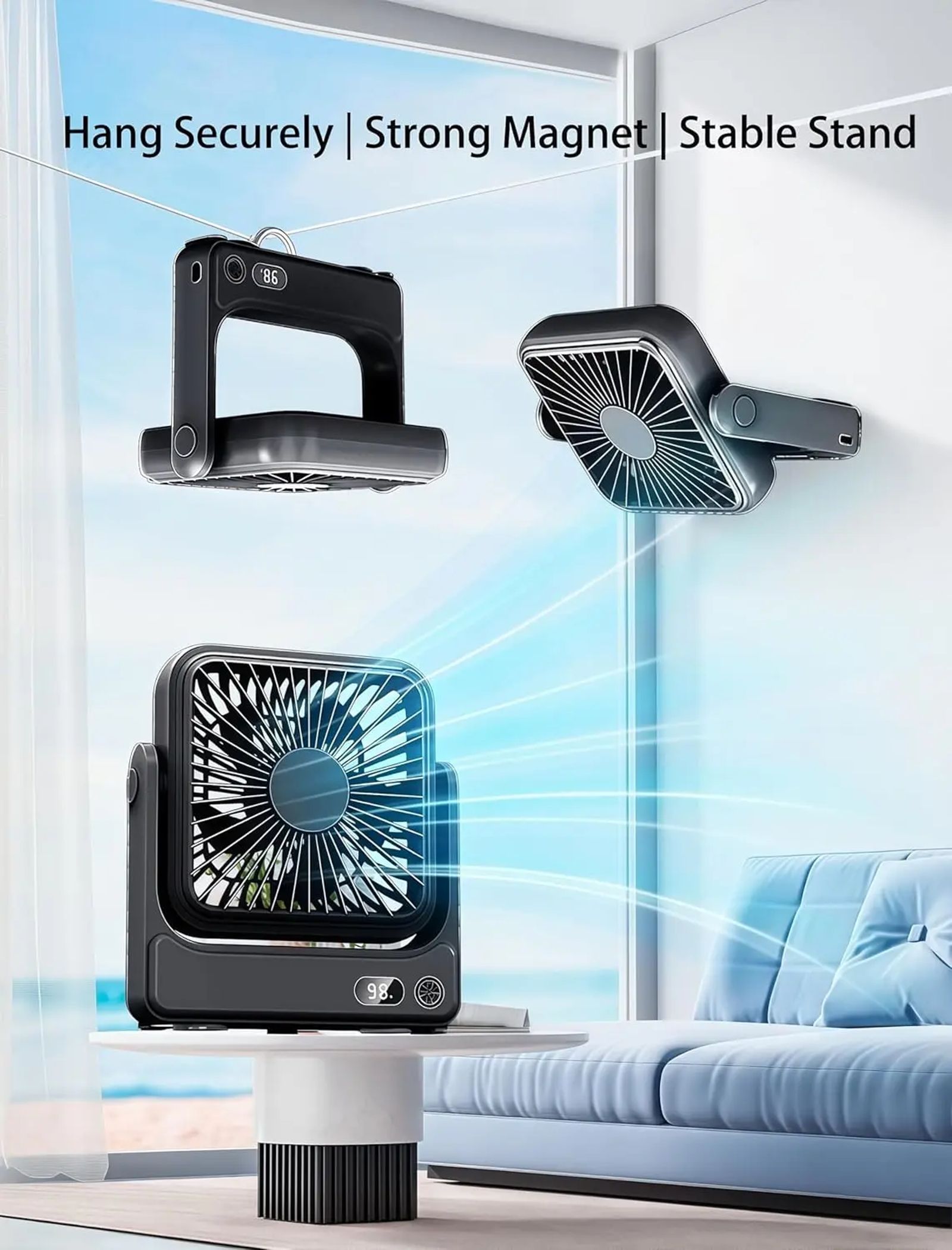 10000mAh Magnetic Ceiling Fan with Light, Rechargeable Hanging Fan with Remote Control, Up to 20H Runtime, Portable Fan for RV Camper Tent Bedroom, Timer & Battery Display image 3