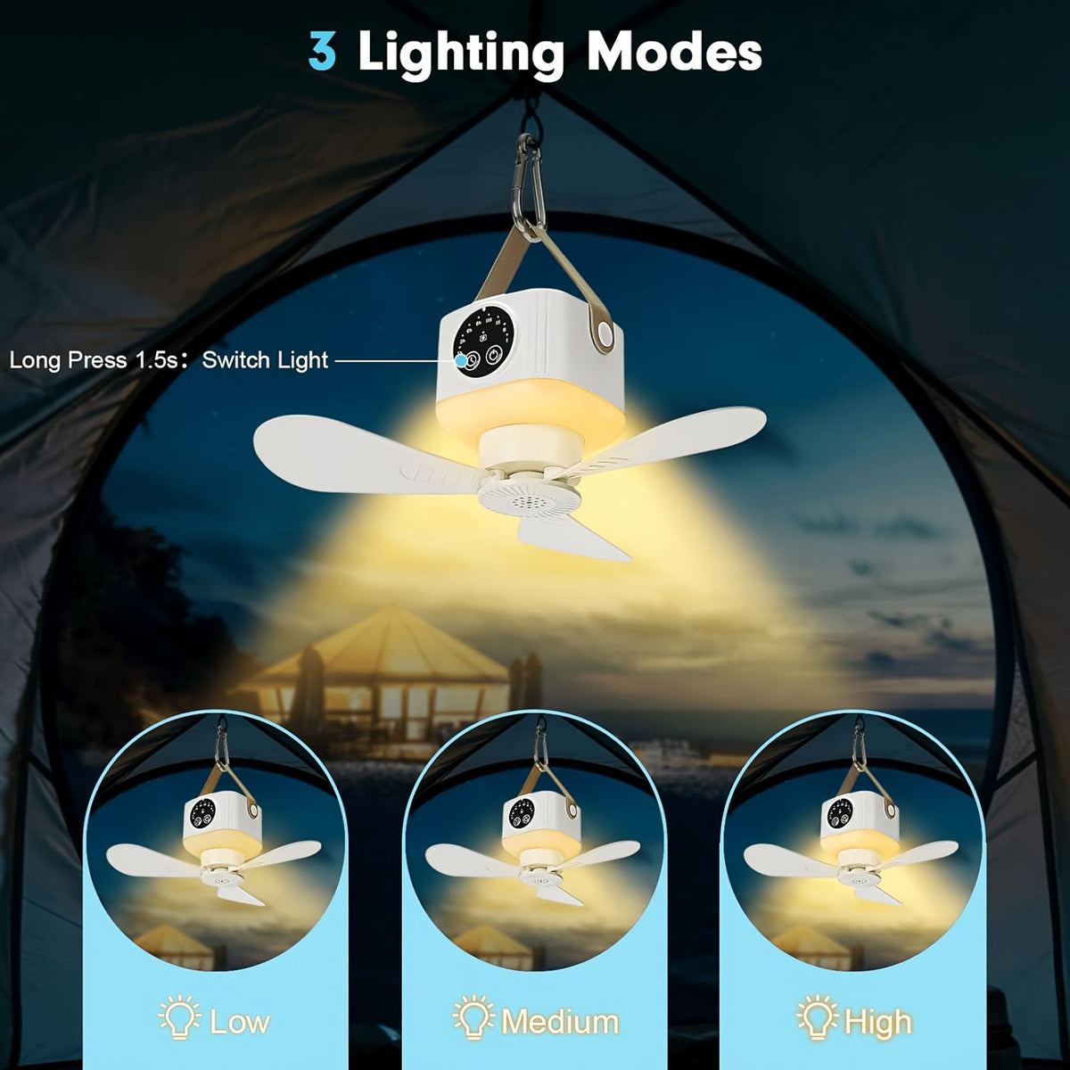 versatile 2 in 1 camping fan led light remote usb image 2