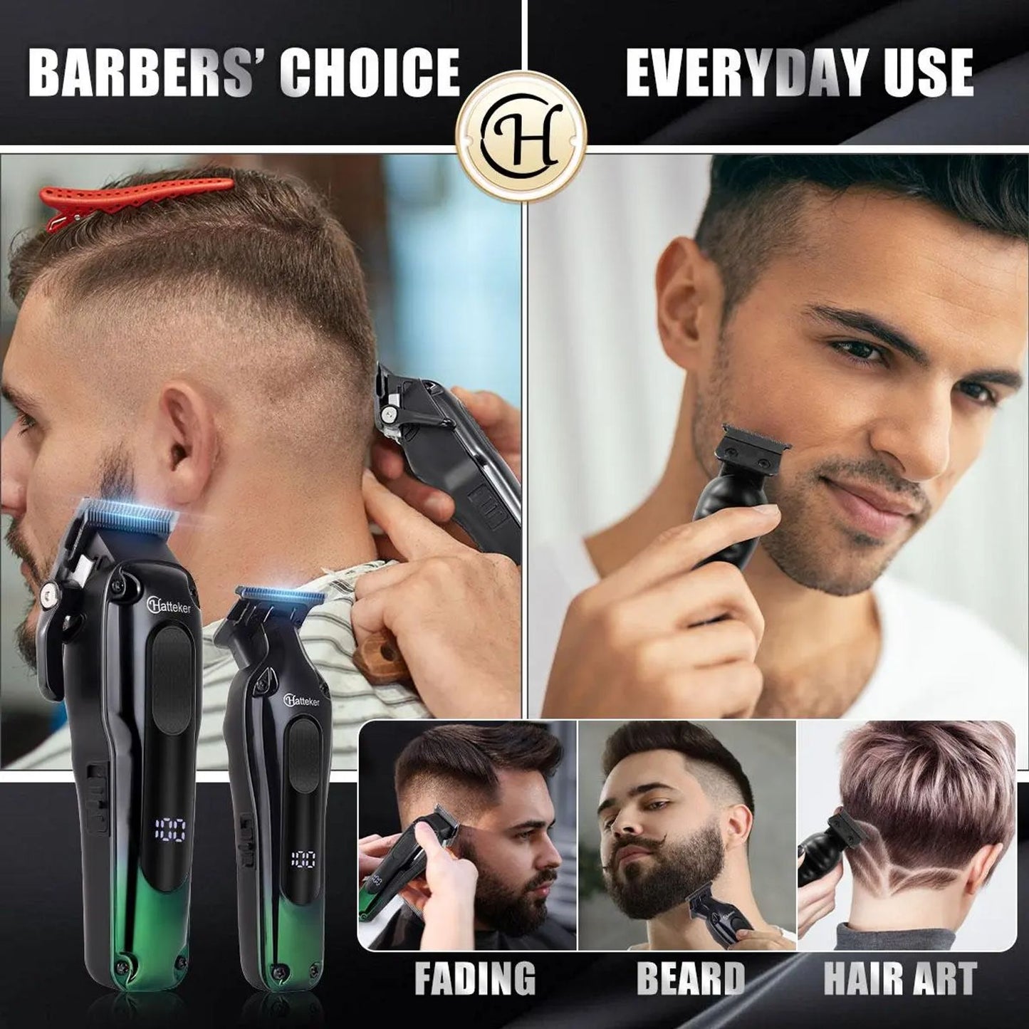 Hatteker Professional Hair Clippers Kit for Men, Cordless Clippers and Trimmers Set, Rechargeable Beard Trimmer,Hair-cutting Kit Barber Clippers for Salon and Home Use，Christmas Gift For Friend image 3