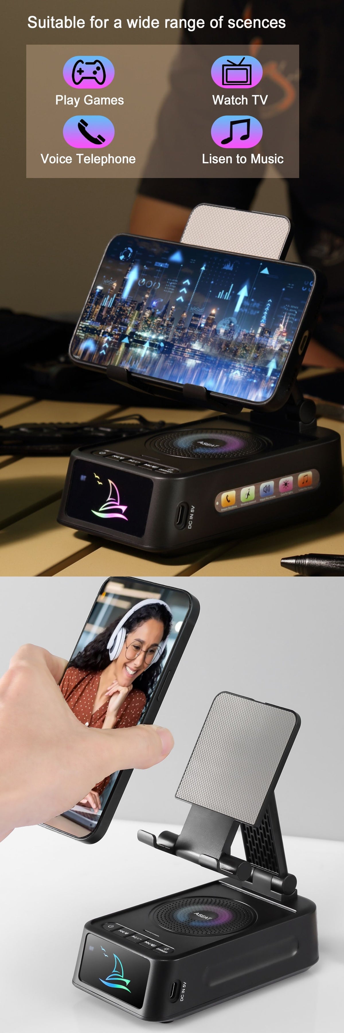 3 in 1 mobile phone stand led color ambient light wireless image 4