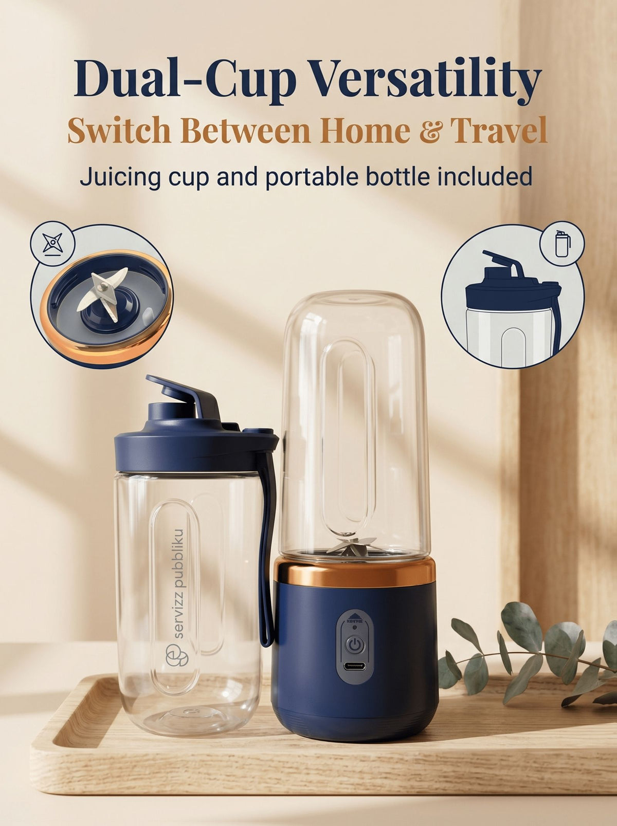 portable 6 blade multifunctional juicer two detachable cups image 4