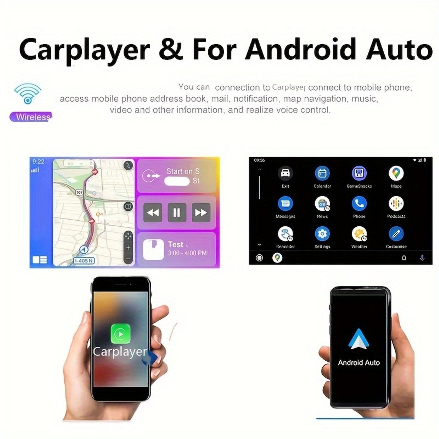 10.2英寸超大车载屏幕，超清显示器，支持bt无线连接手机carplay/ auto控制，倒车显示辅助，听 image 5