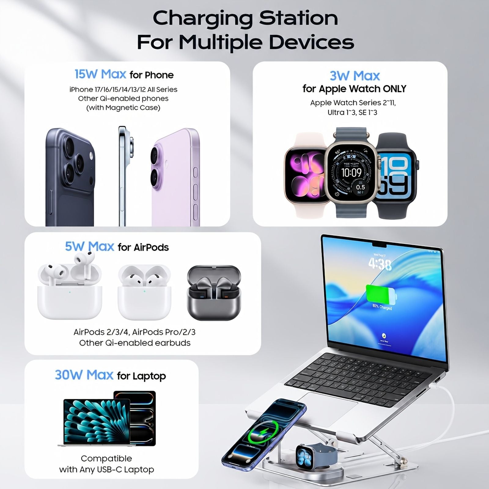 foldable aluminum laptop stand 3 in 1 wireless charging image 8