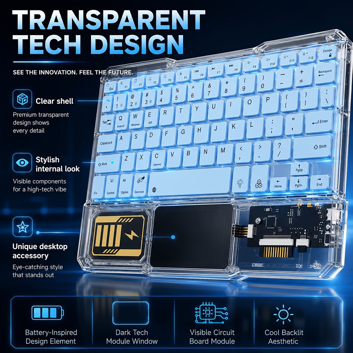 transparent wireless bt keyboard ultra rechargeable rgb image 8
