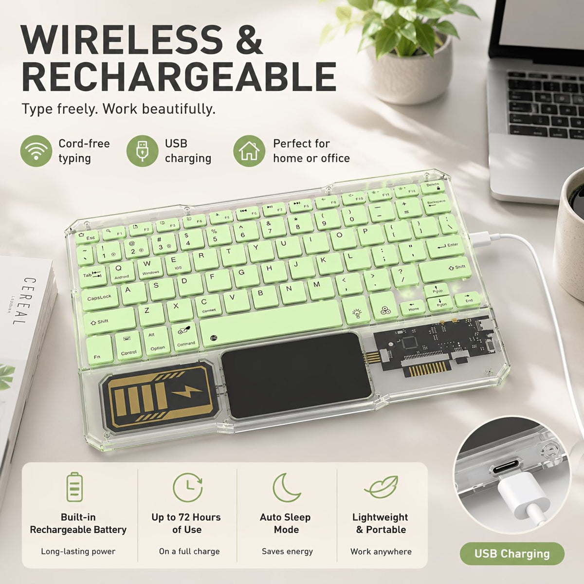 transparent wireless bt keyboard ultra rechargeable rgb image 3