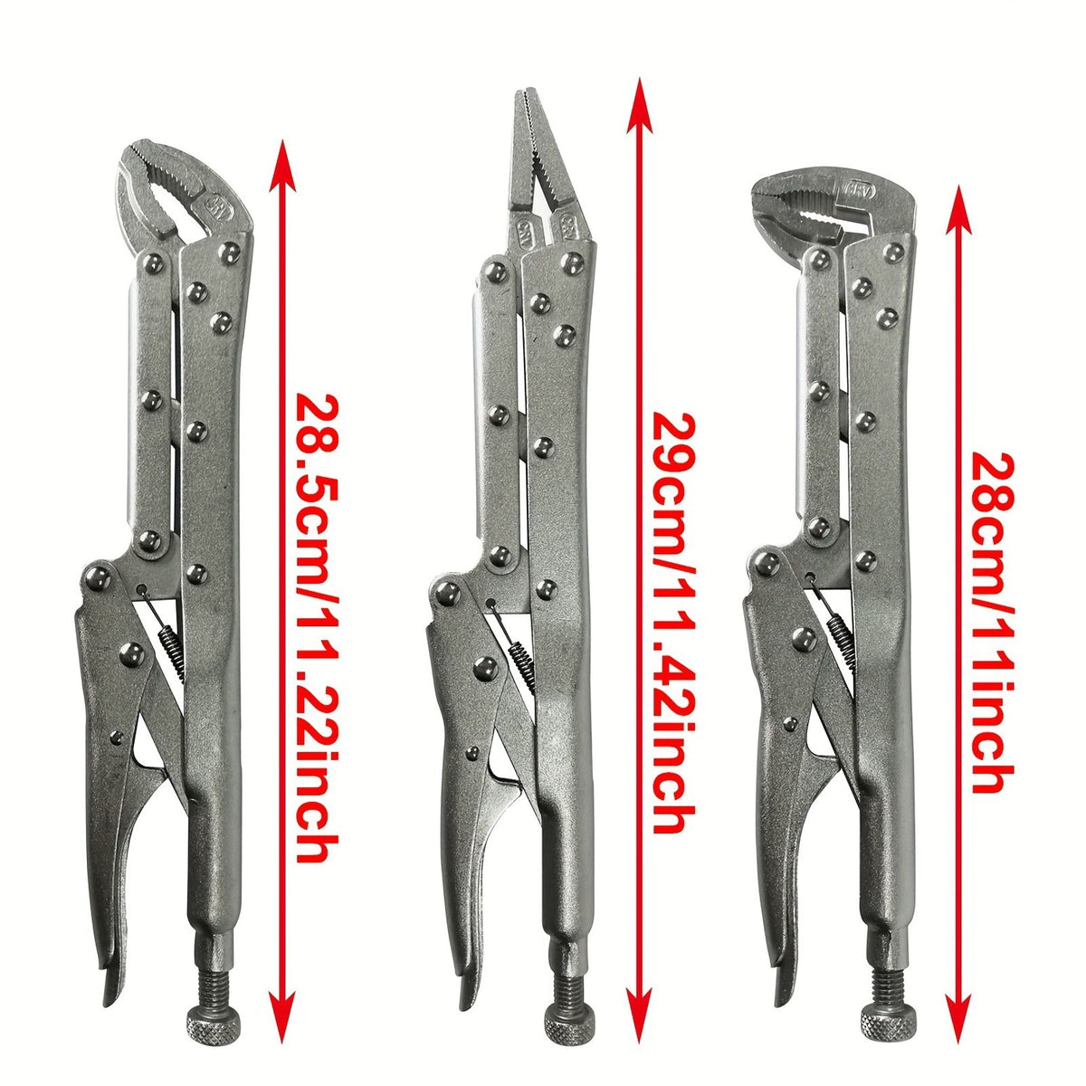 3 件 12 英吋。加长锁紧钳套装，直/45 度/80 度，原始弯钳，理想的工具，适用于抓握 夹紧和难以到达的区域 |
