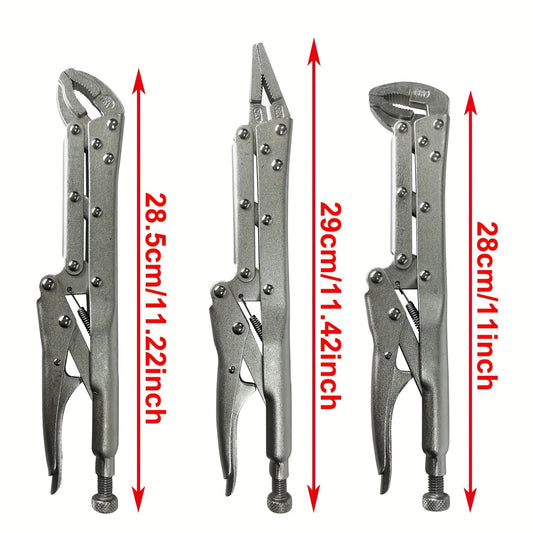 3 件 12 英吋。加长锁紧钳套装，直/45 度/80 度，原始弯钳，理想的工具，适用于抓握 夹紧和难以到达的区域 |