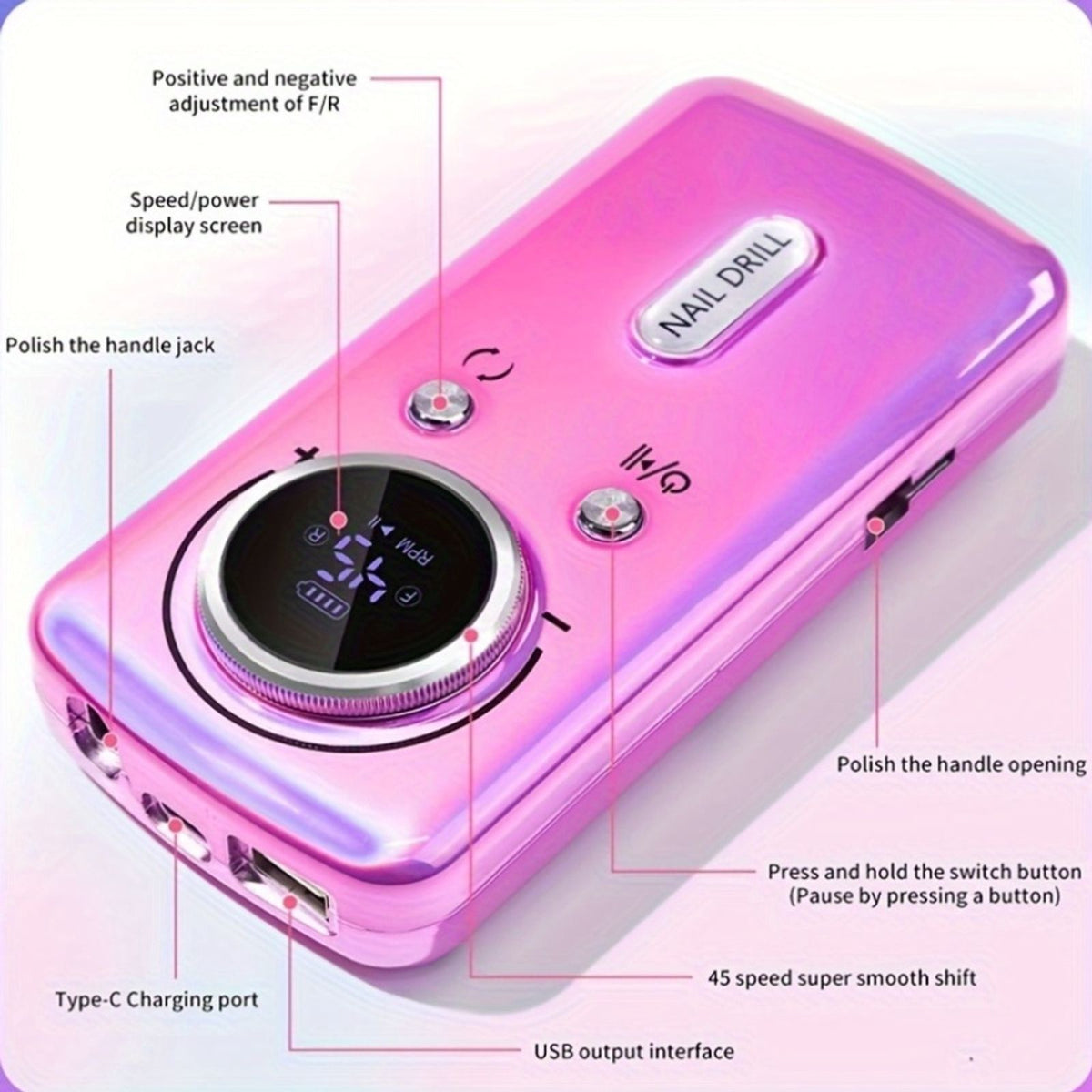 45000rpm rechargeable electric nail drill machine image 6