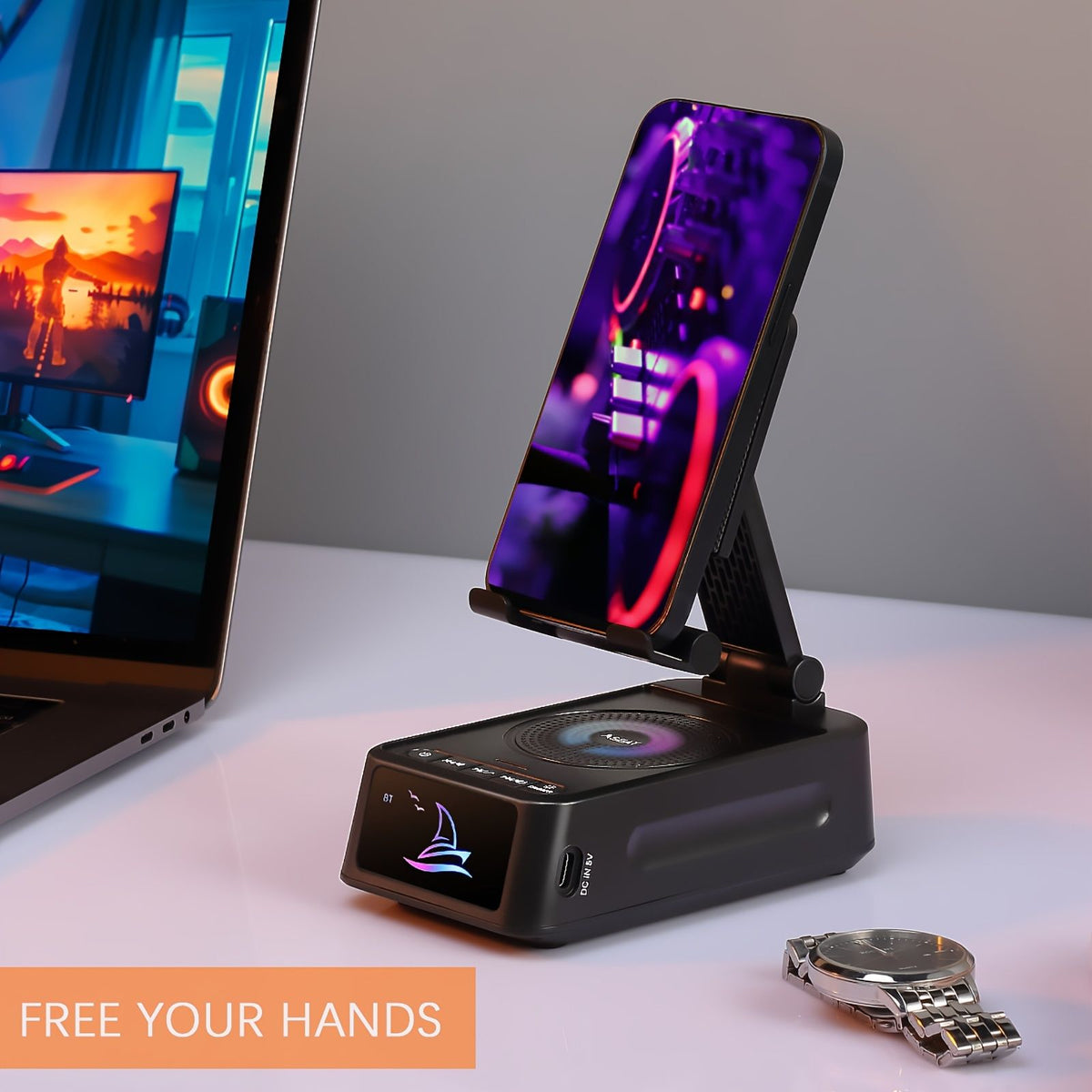 3 in 1 mobile phone stand led color ambient light wireless image 9