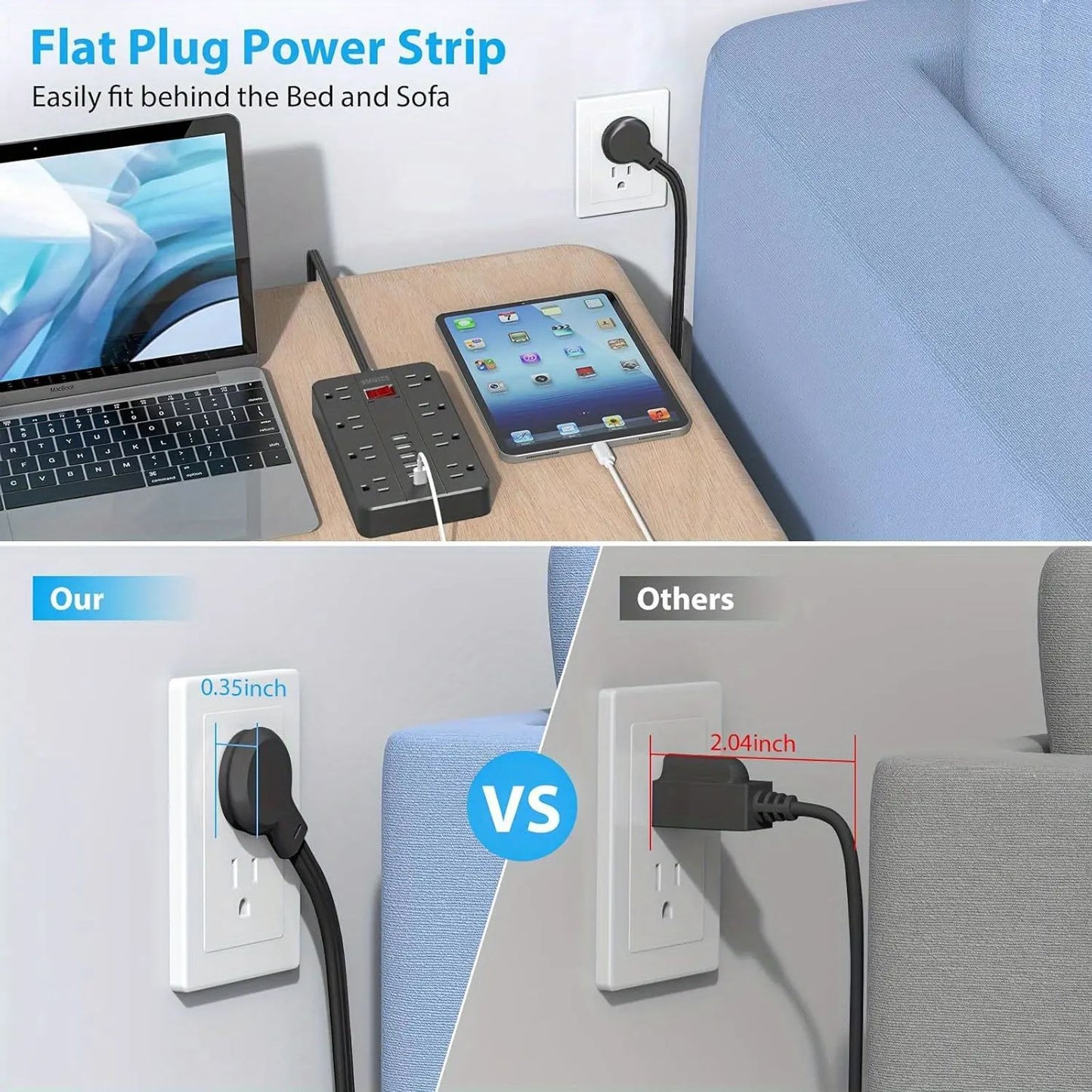 16 In 1 Power Board Surge Protector With 10 Sockets (4 USB Ports, 2 USB-C), 6-FT Extension Cable 2500W image 4