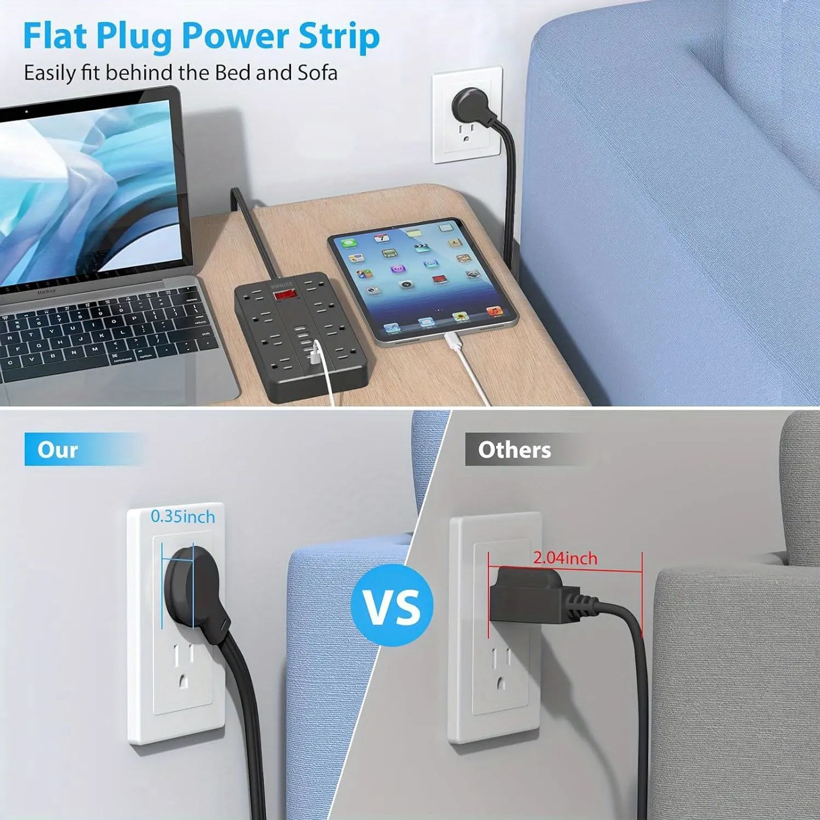 16 In 1 Power Board Surge Protector With 10 Sockets (4 USB Ports, 2 USB-C), 6-FT Extension Cable 2500W image 4
