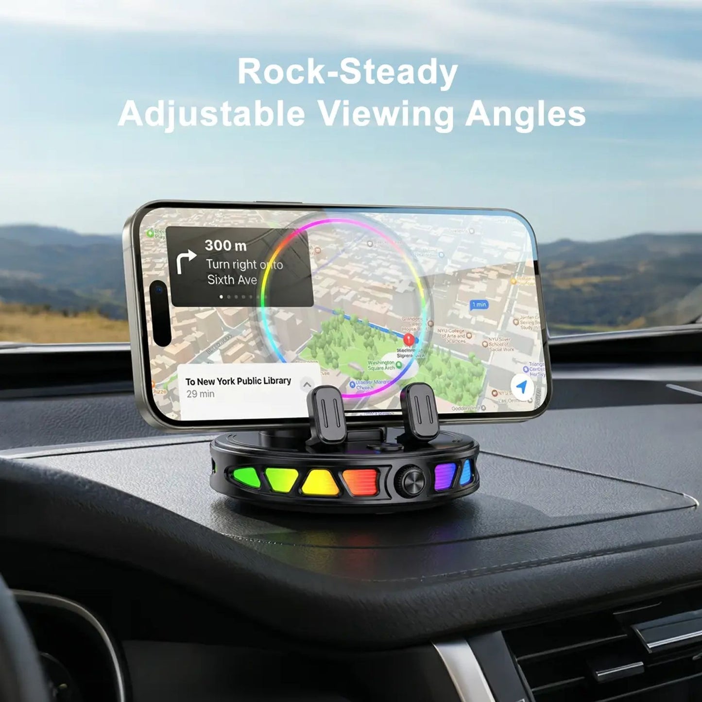 【DealsForYouDays】360° Rotating Wireless Charging Car Phone Mount with RGB Ambient Light – Ultra-Stable Vacuum Suction & Auto-Lock Gravity Holder for Dashboard & Windshield, Fits iPhone & Android image 5