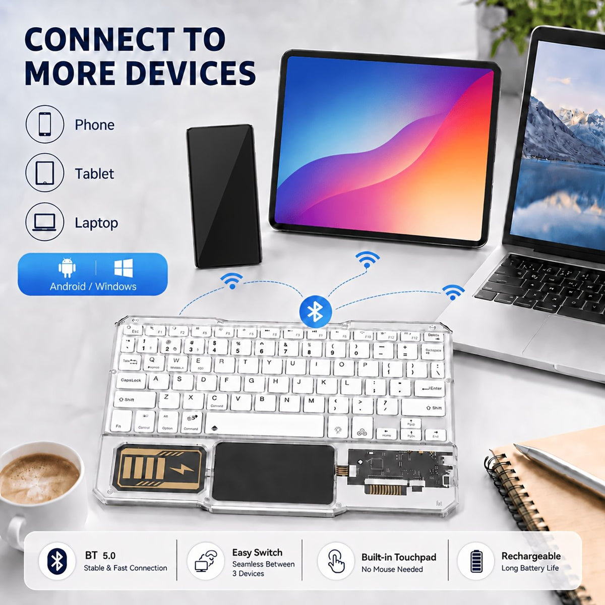 transparent wireless bt keyboard ultra rechargeable rgb