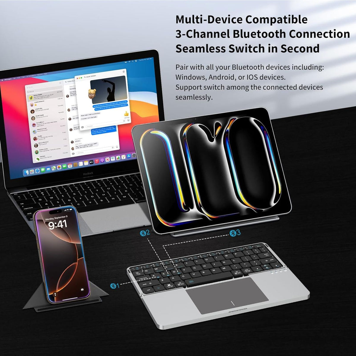 ultra thin foldable bt keyboard touchpad bracket sync image 3