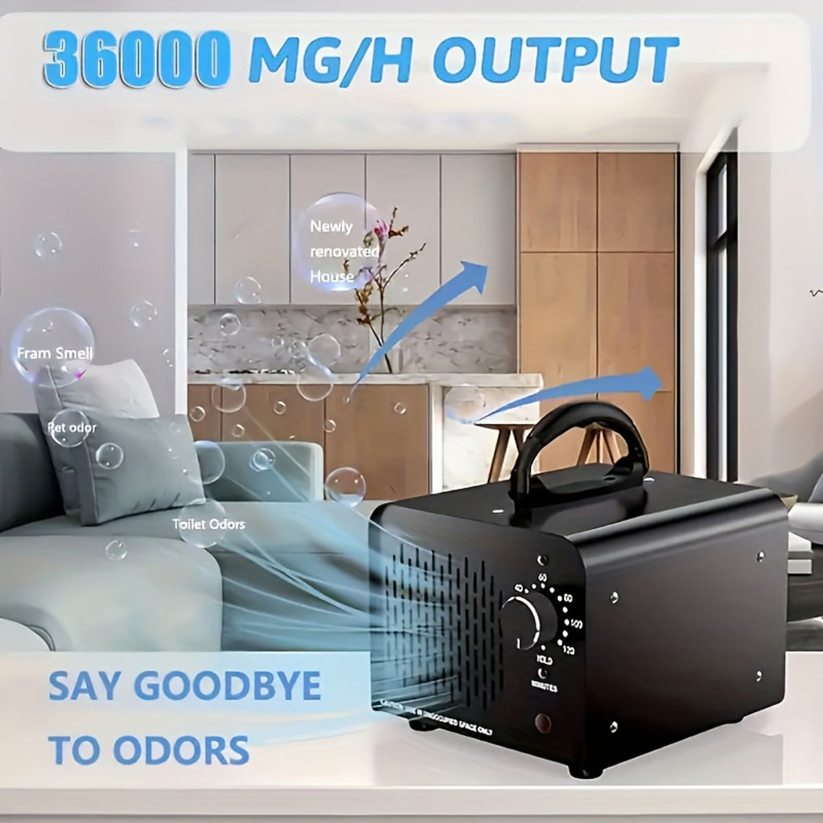 36 000毫克/小时臭氧发生器，商用臭氧机除味设备，大容量o3离子空气净化除臭器，适用于家庭/卧室 烟味 宠物及油漆气 image 3