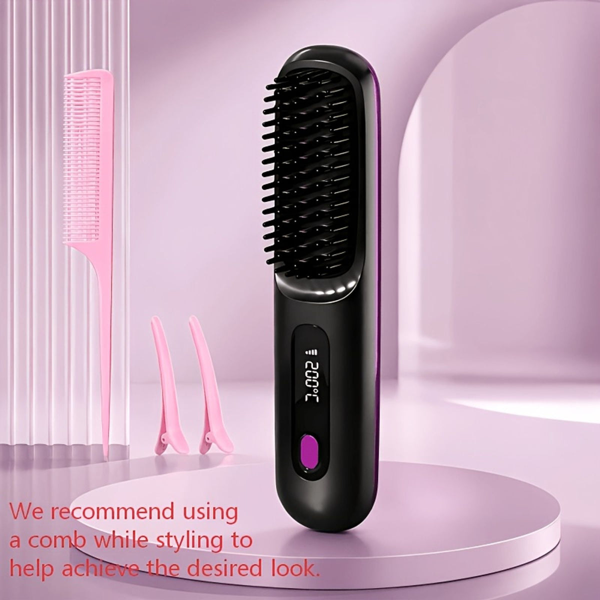 cordless hair straightener brush rapid heating hot comb hair image 3