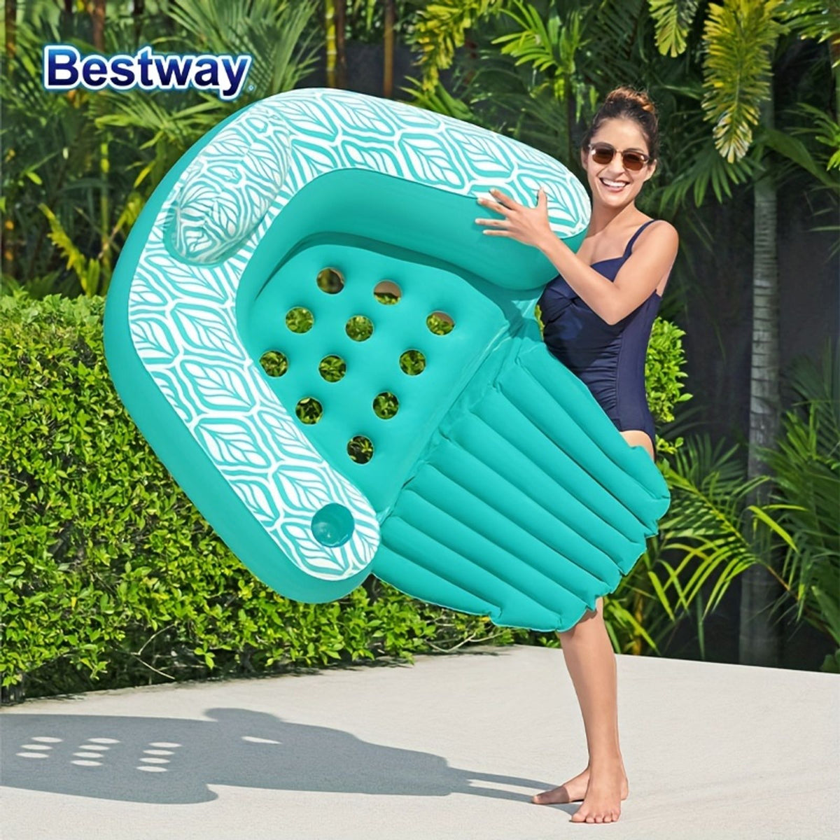 portable inflatable pool lounge chair backrest cup