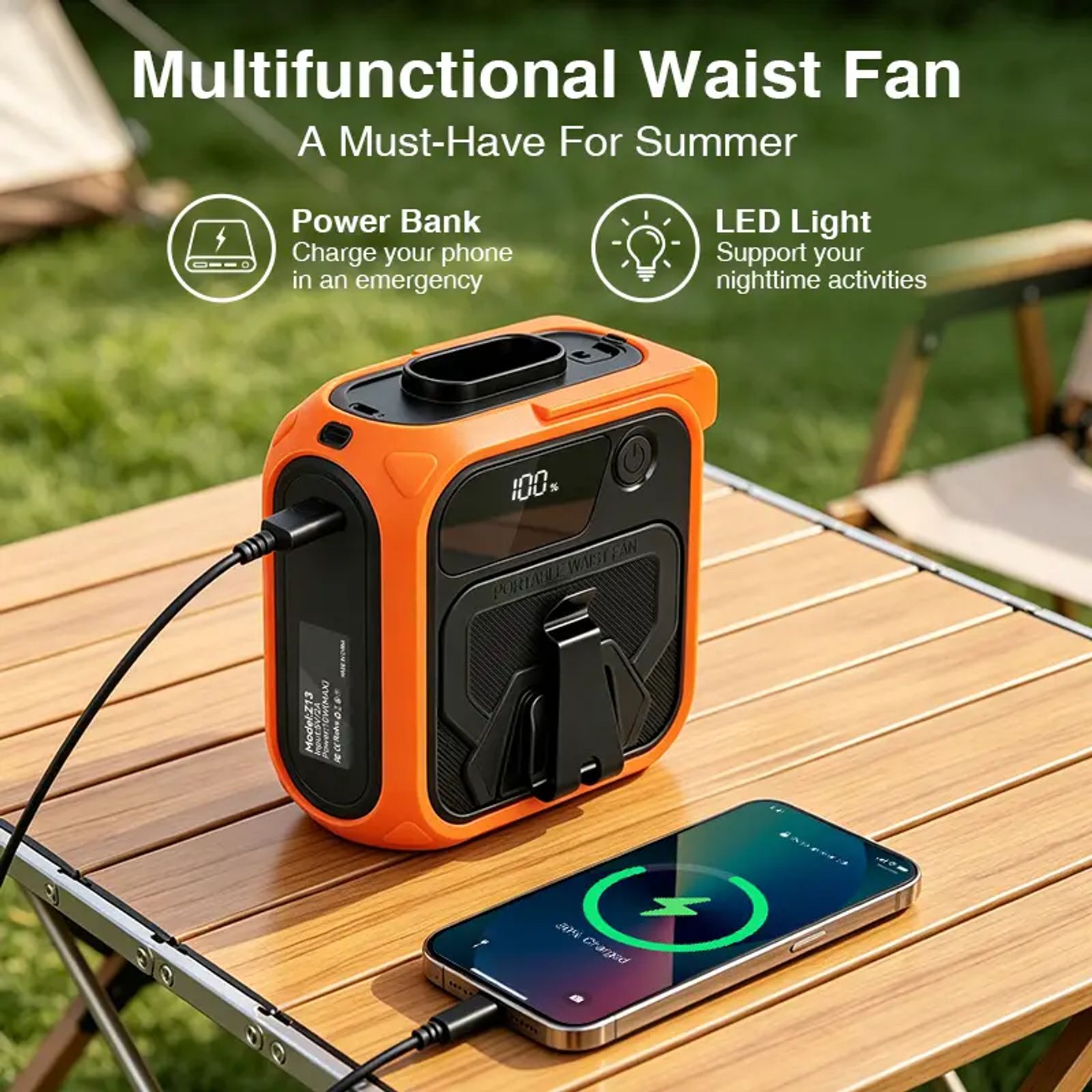 waist cooling fanwaist cooling fan - 10000mAh Phone Power Bank & 18H Max Runtime, 5-Speed Control, Built-in LED & SOS Flashing Light. Ideal for Jobsite Workers, Camping, Fishing, Sports, Hiking & Travel. image 5