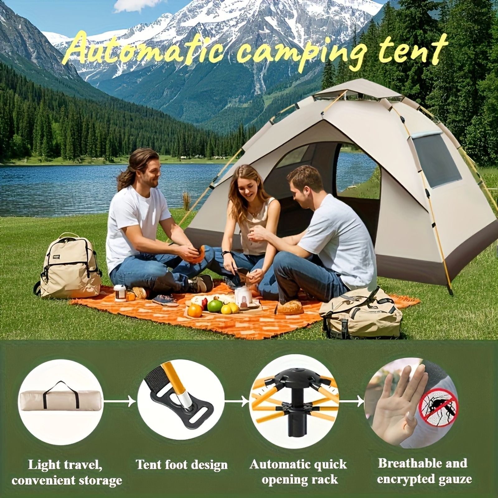automatic instant setup camping tent 1 3 3 4 person image 2