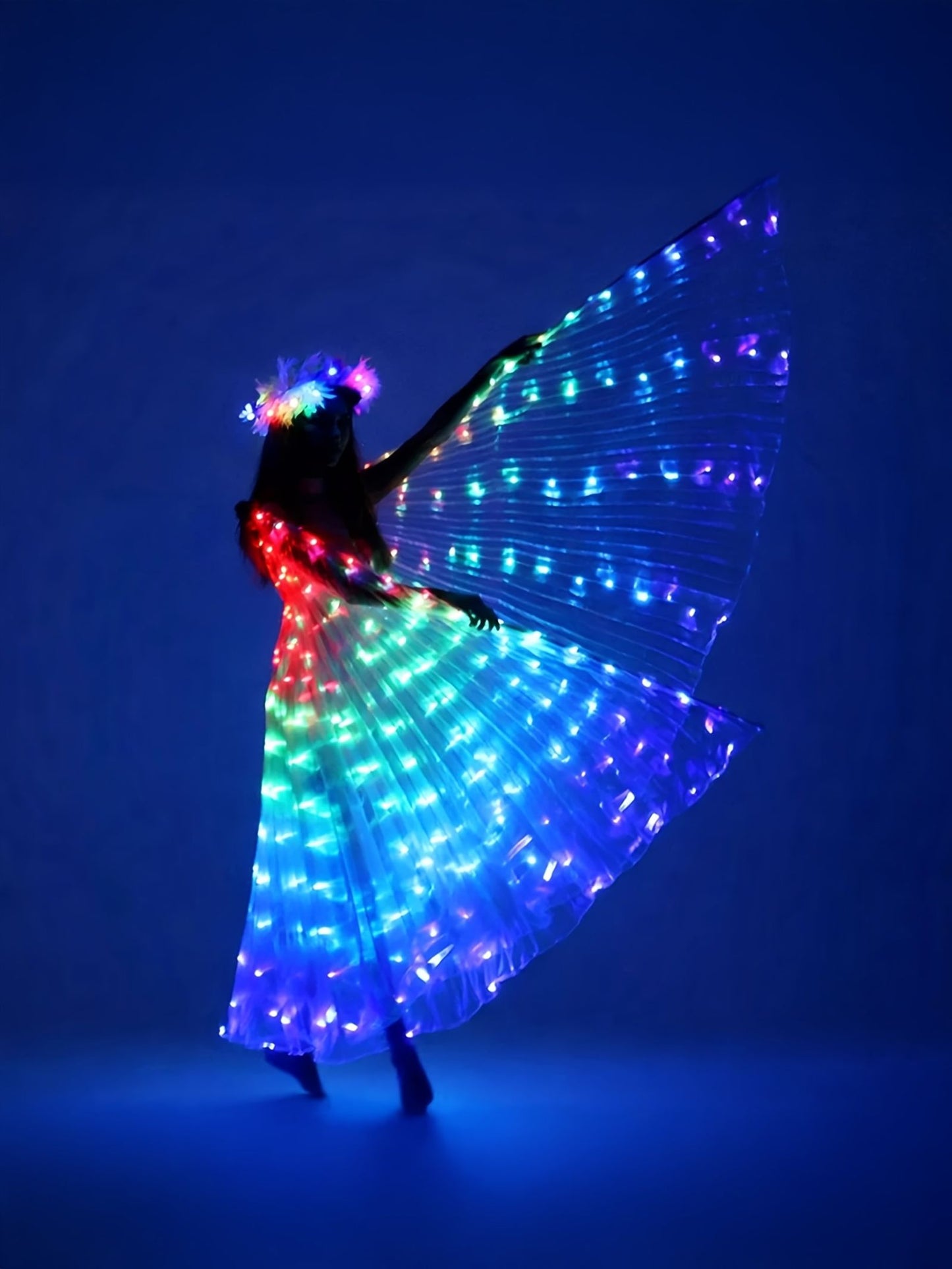 加大码led发光服饰套装——柔韧高亮360°发光翅膀与斗篷，可弯曲灯带适用于圣诞 锐舞 舞蹈及舞台表演 | 加大码及均码 image 6