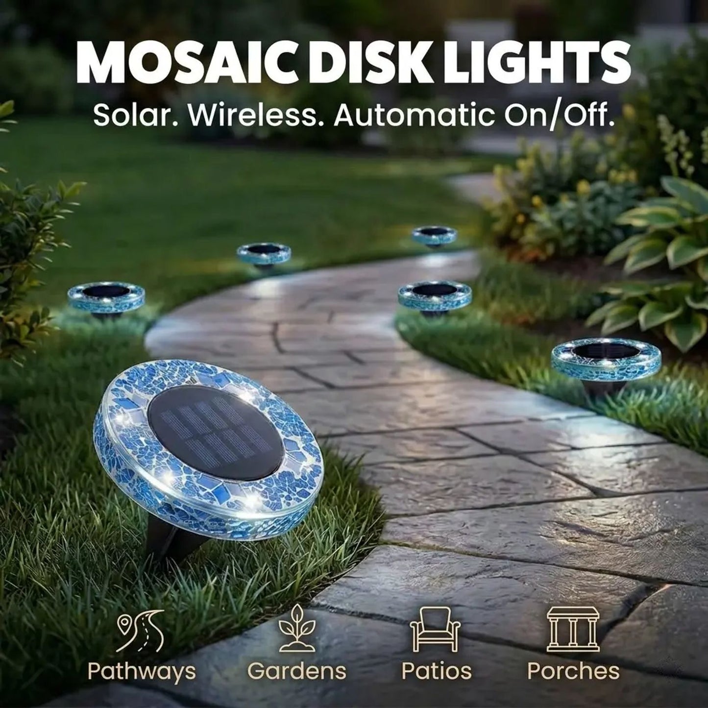 [Solar] Stained Glass Mosaic Disk Lights, Automatic, Wireless, Waterproof, Outdoor Decorative Pathway LED Garden Lights image 5