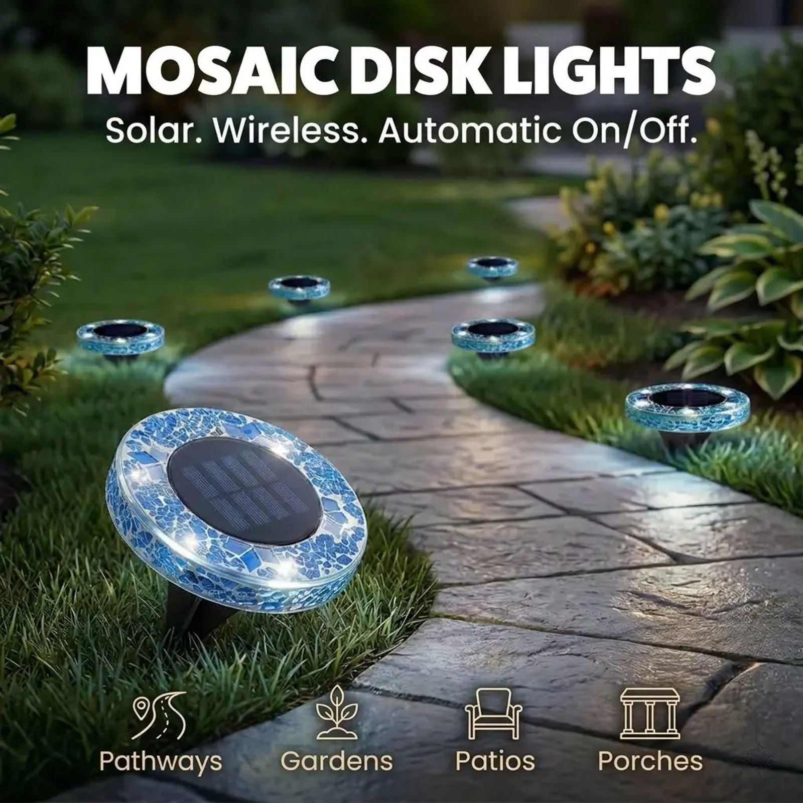 [Solar] Stained Glass Mosaic Disk Lights, Automatic, Wireless, Waterproof, Outdoor Decorative Pathway LED Garden Lights image 5