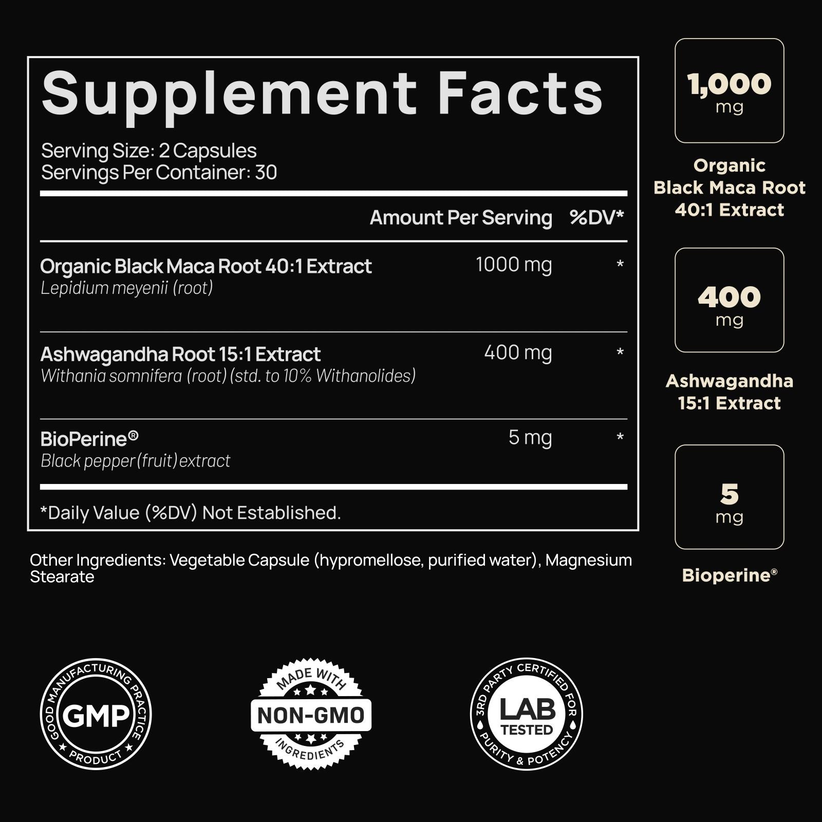 TERRA ELMNT Black Maca Root Supplement | Supports Energy, Stamina & Balance | Organic Maca with Ashwagandha Capsules image 2
