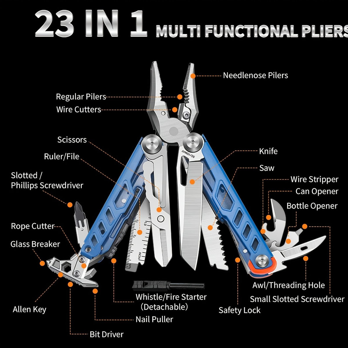 23 in 1 multitool pliers stainless steel camping survival image 2