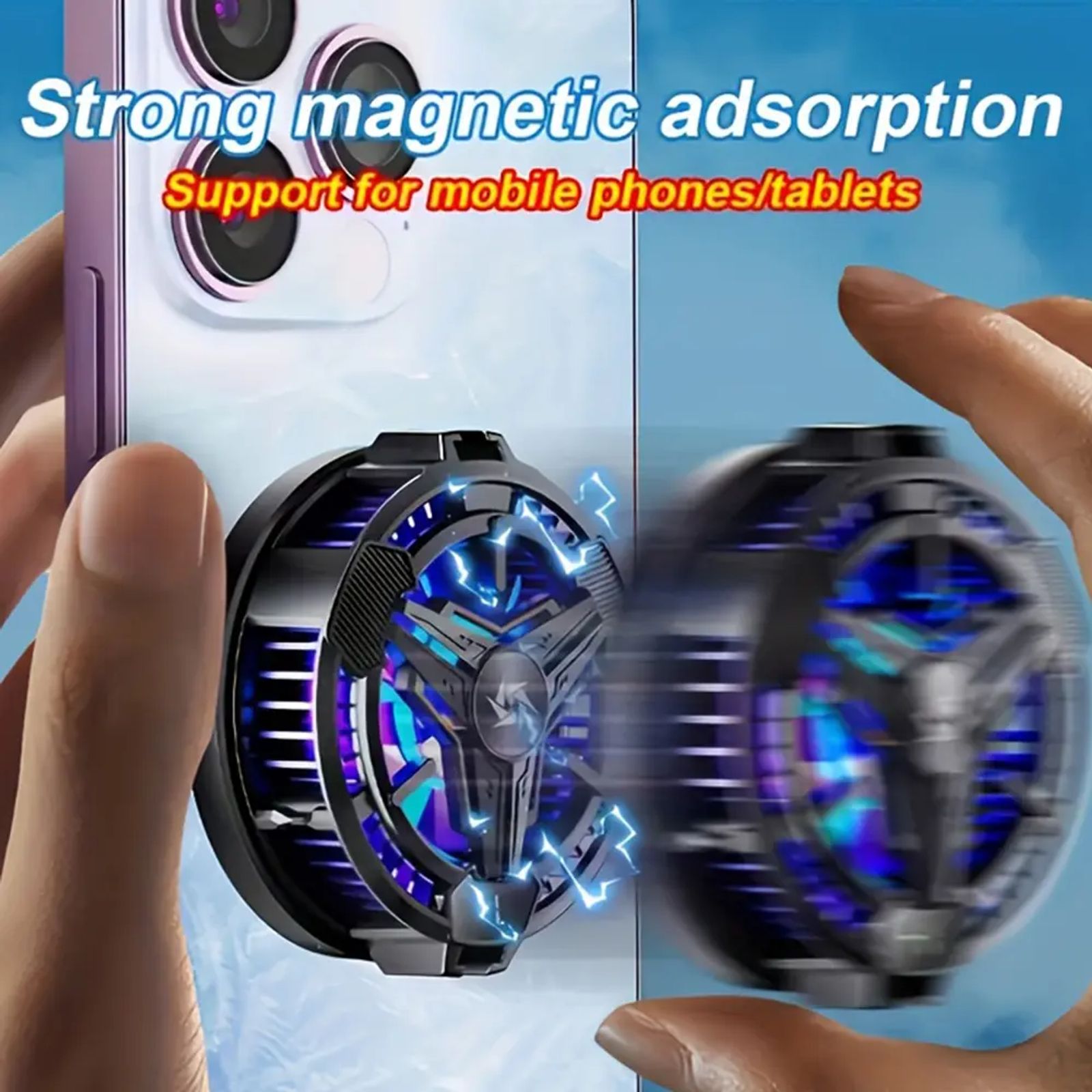 Magnetic Phone Cooler, Universal Cellphone Radiator with Removable Grip, Temperature Display, Portable RGB Cooling Cell Phone Fan Compatible with iPhone/Android/Tablet/iPad image 7