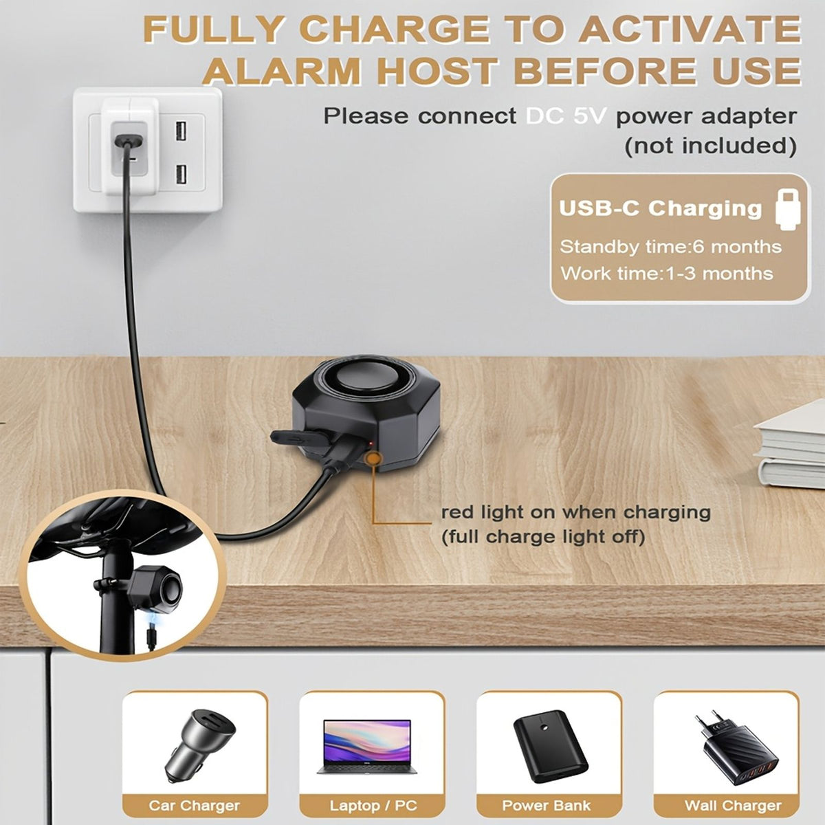 bike vibration sensing alarm usb charging remote image 5