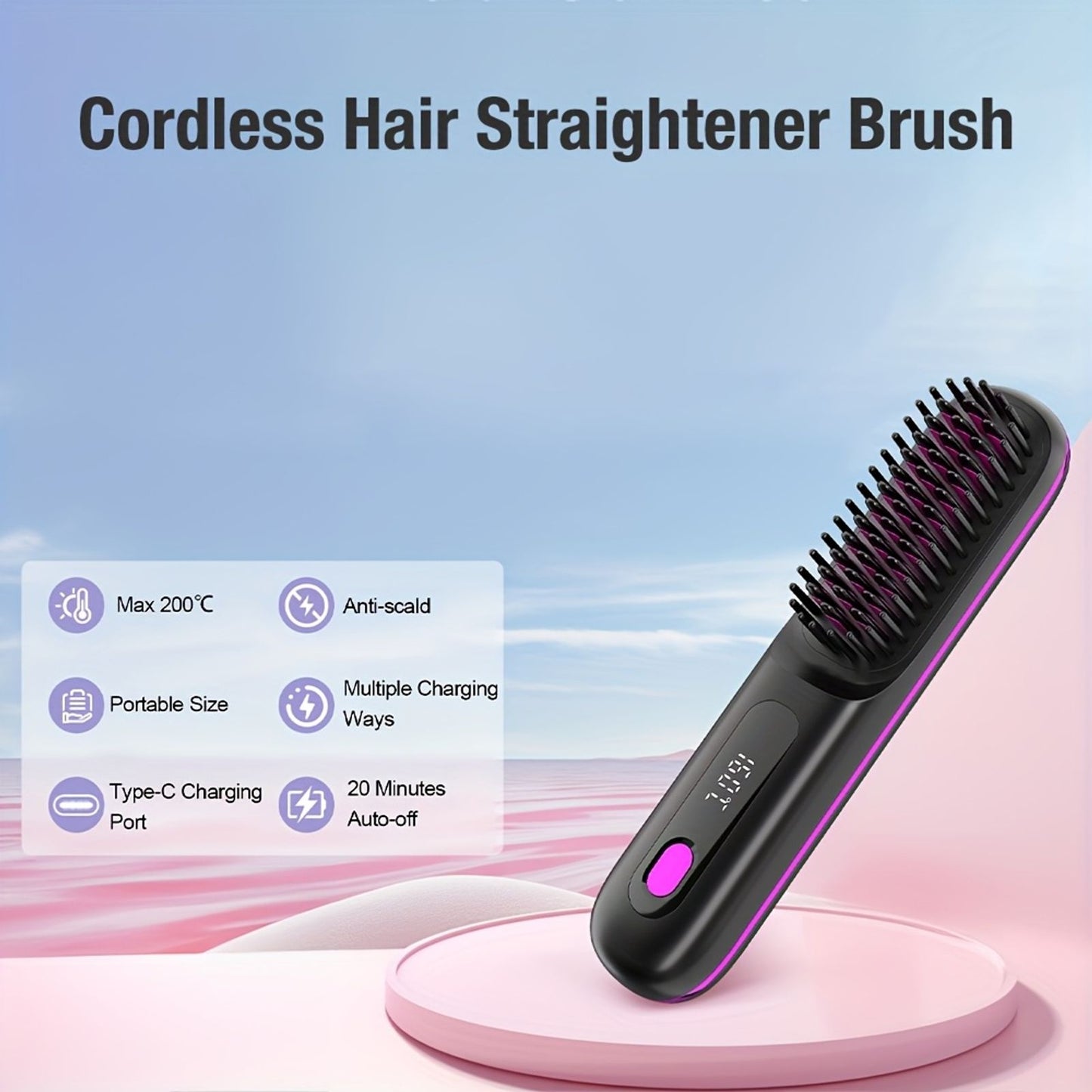 cordless hair straightener brush rapid heating hot comb hair image 6