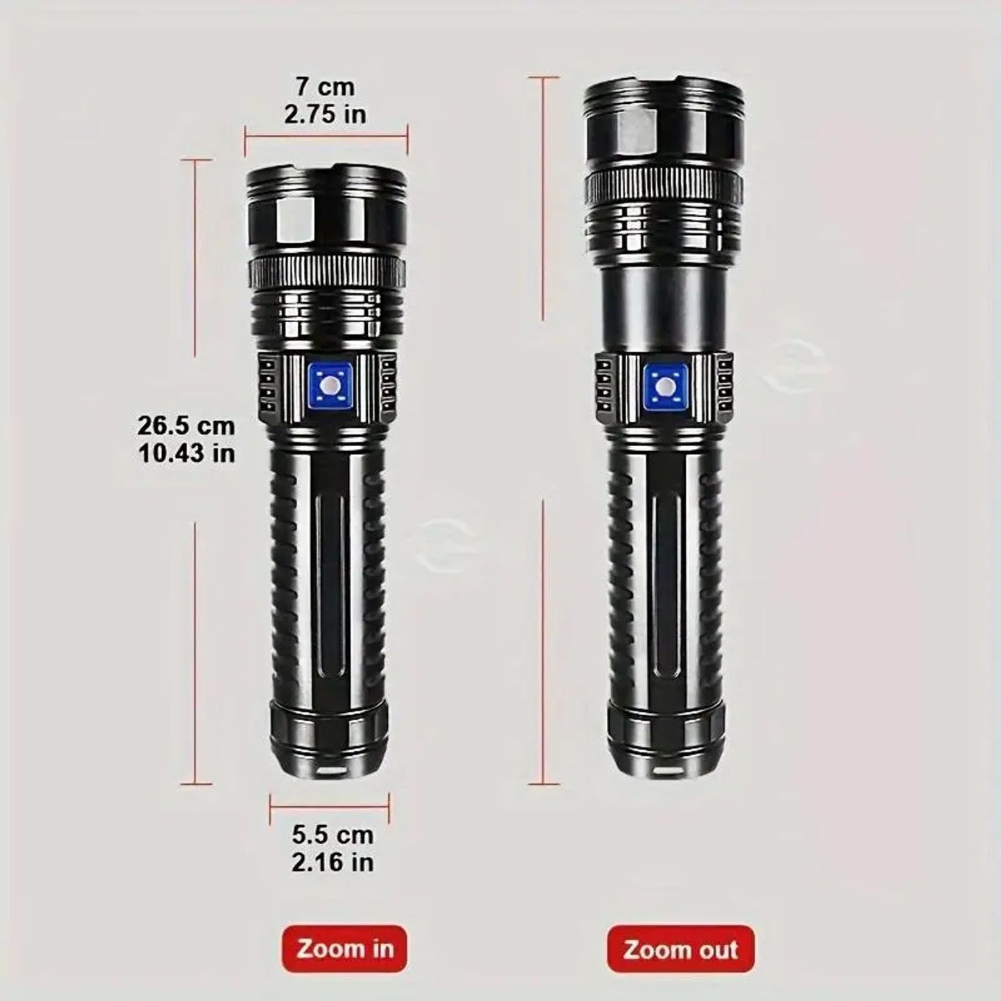 Hoodink 2-in-1 Strong Flashlight Power Bank with USB Port, Digital Power Display, Rechargeable, Zoomable, Waterproof, Adjustable Brightness – Cool Gadgets, EDC Items for Survival Camping, Cool Outdoor Stuff image 9