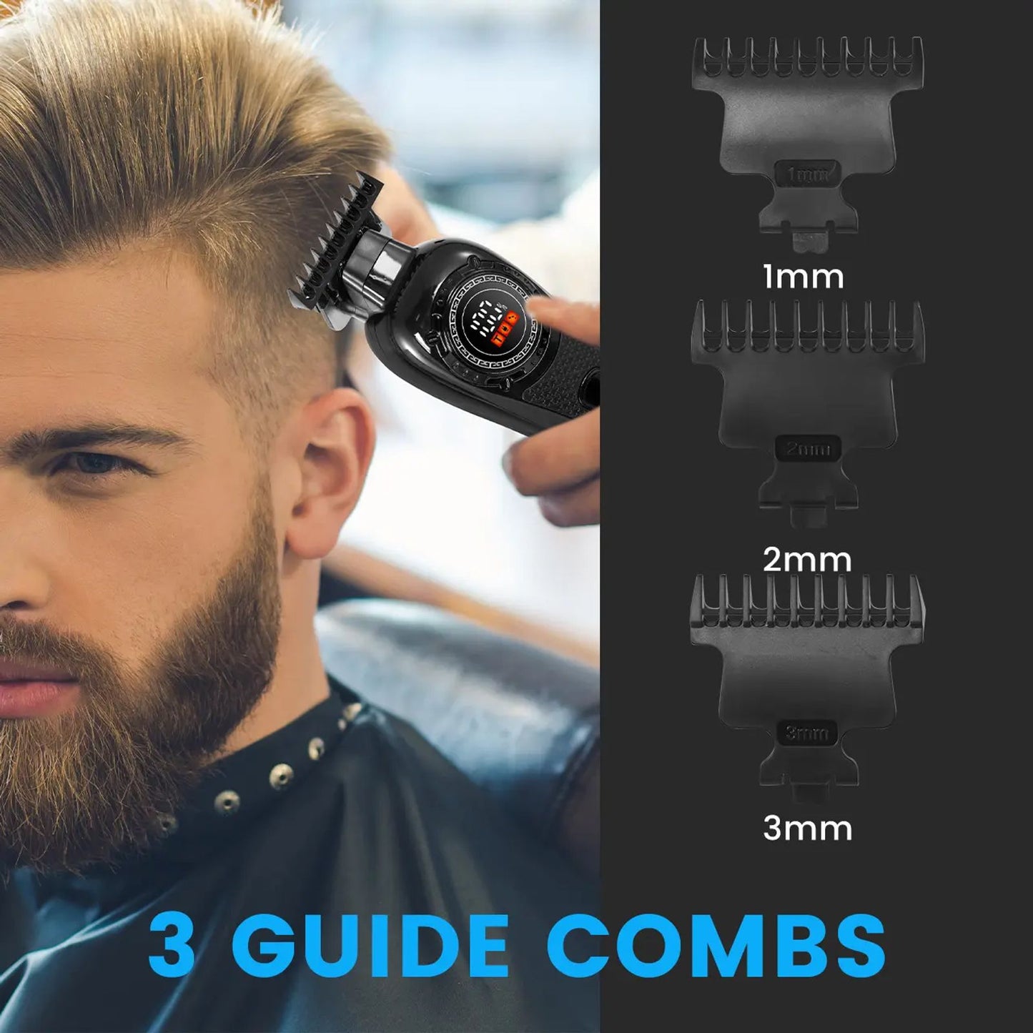Professional Hair Clipper for Men,Cordless Electric Beard Trimmer Men, Sideburns and Beard Trimmer, Electric Shaver, Zero Gapped T-Blade Hair Trimmer with LCD Display and 3 Guide Combs image 6