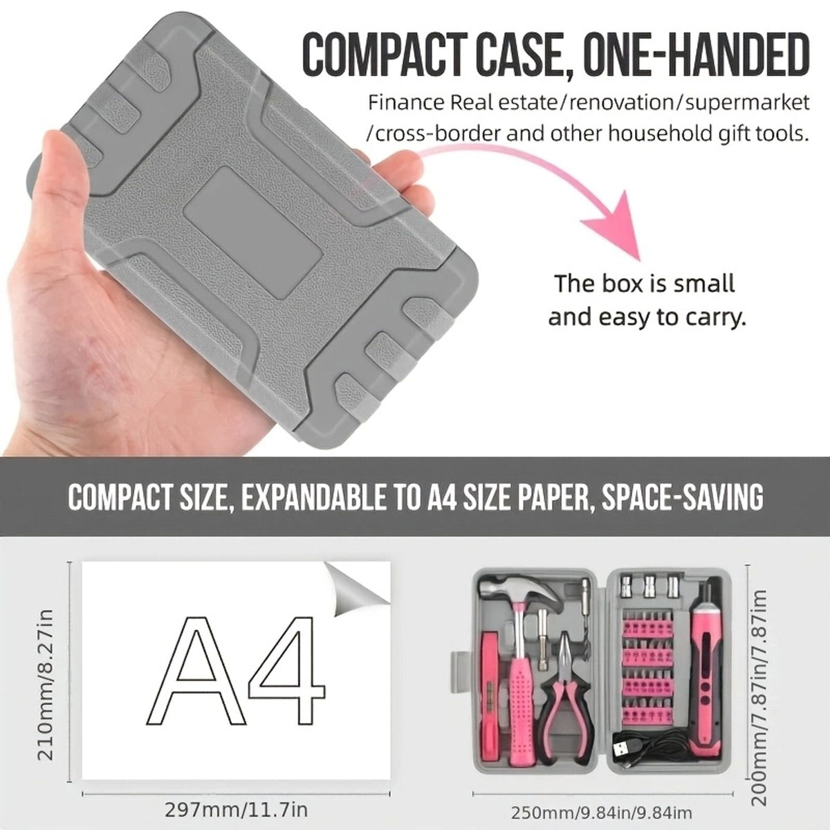 34pcs pink cordless drill screwdriver women household diy image 2