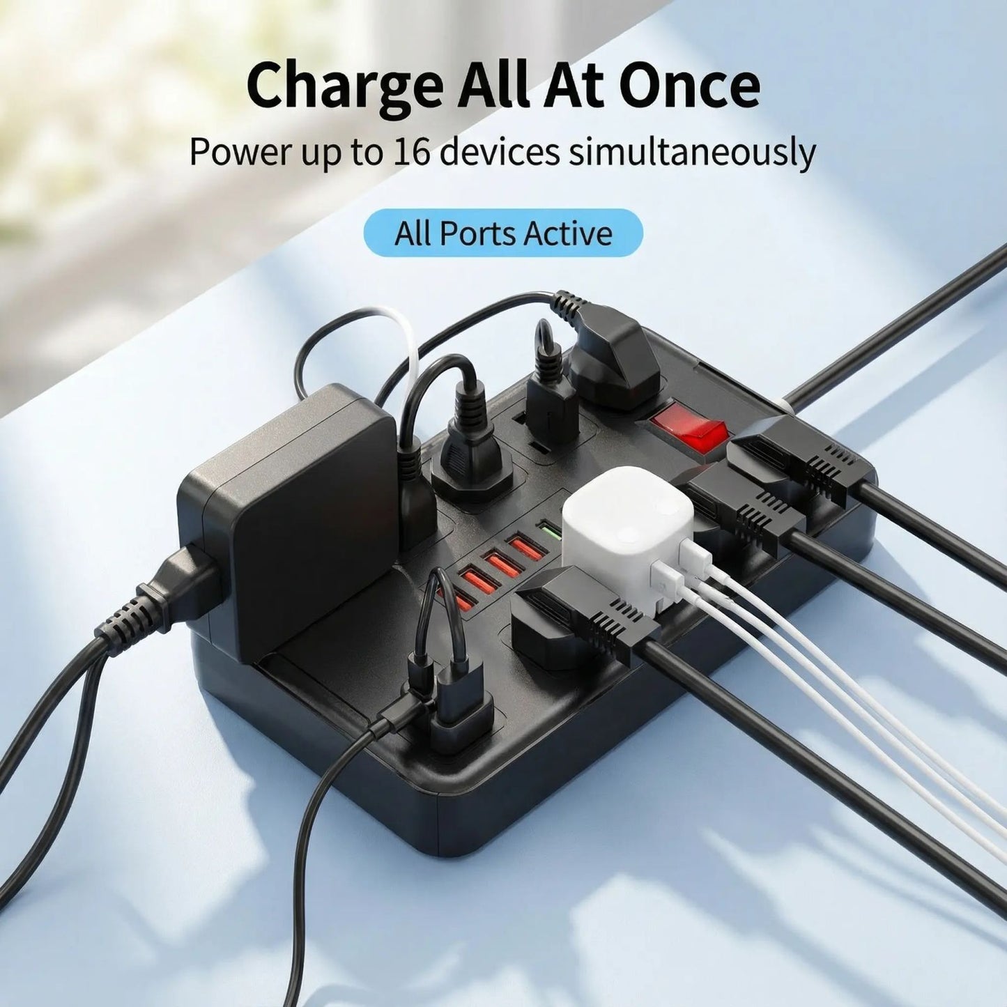 16 In 1 Power Board Surge Protector With 10 Sockets (4 USB Ports, 2 USB-C), 6-FT Extension Cable 2500W image 3