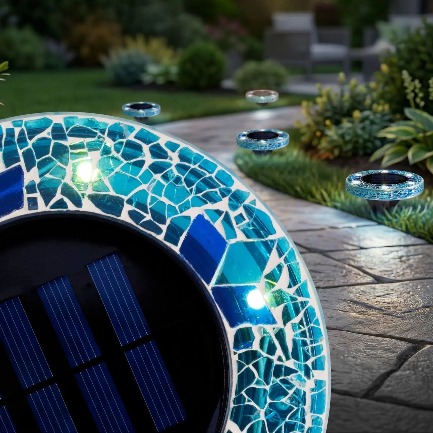 [Solar] Stained Glass Mosaic Disk Lights, Automatic, Wireless, Waterproof, Outdoor Decorative Pathway LED Garden Lights image 2