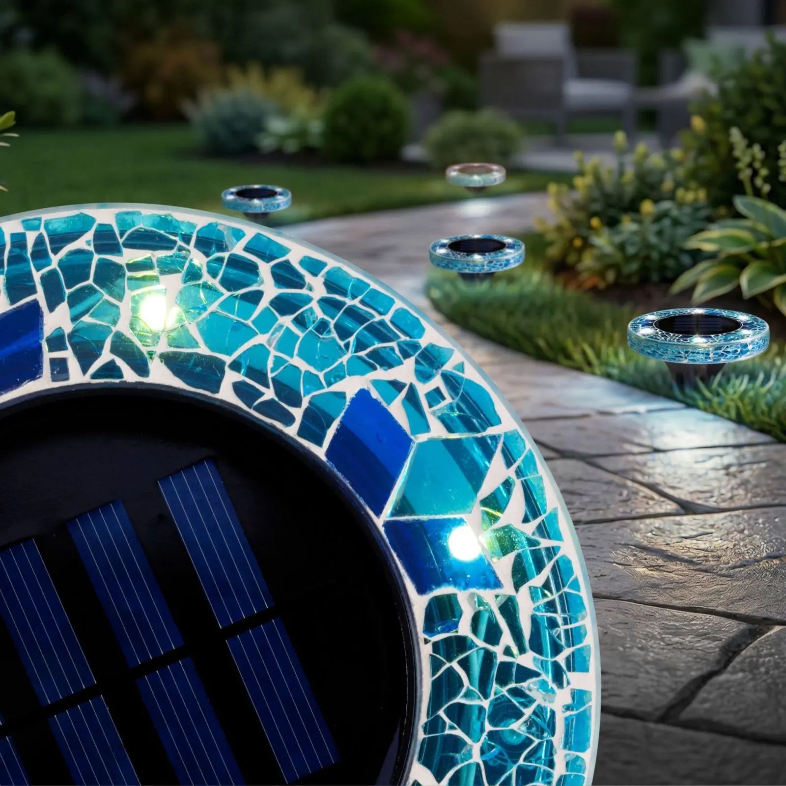 [Solar] Stained Glass Mosaic Disk Lights, Automatic, Wireless, Waterproof, Outdoor Decorative Pathway LED Garden Lights image 2
