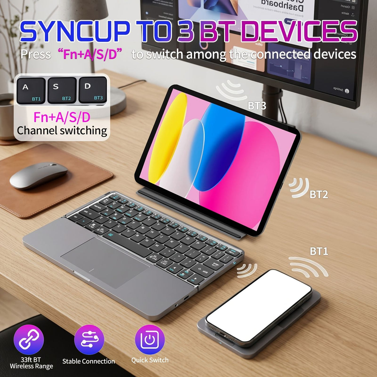 ultra thin foldable bt keyboard touchpad bracket sync image 9