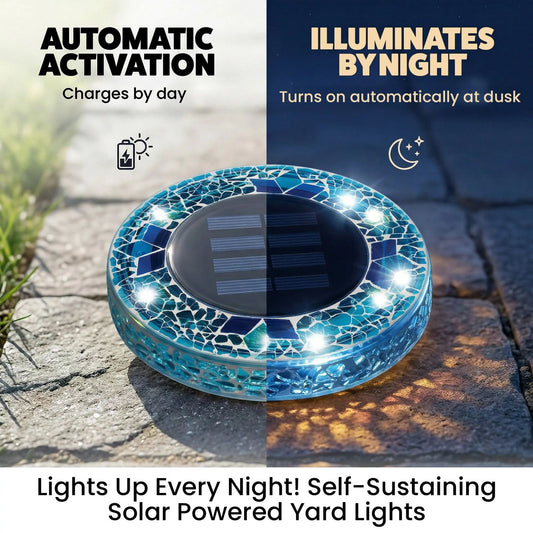 [Solar] Stained Glass Mosaic Disk Lights, Automatic, Wireless, Waterproof, Outdoor Decorative Pathway LED Garden Lights