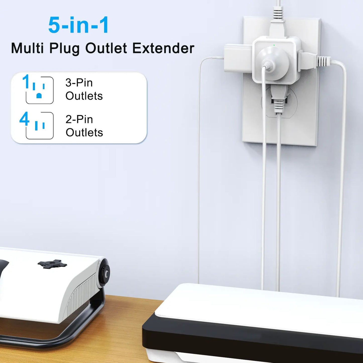 Multi Plug Outlet Splitter 2 Pack, Multiple Outlet Extender Adapter with 5 Outlets, Side Outlet Splitter Box for Cruisel, Office, Dorm Essentials image 3