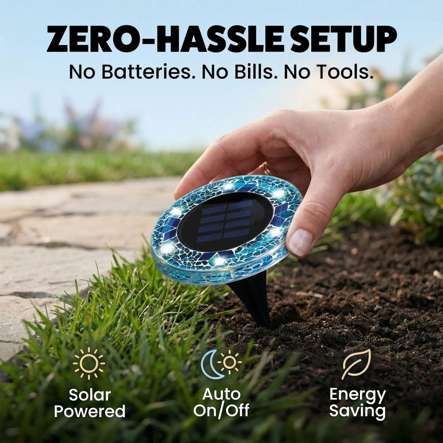 [Solar] Stained Glass Mosaic Disk Lights, Automatic, Wireless, Waterproof, Outdoor Decorative Pathway LED Garden Lights image 3