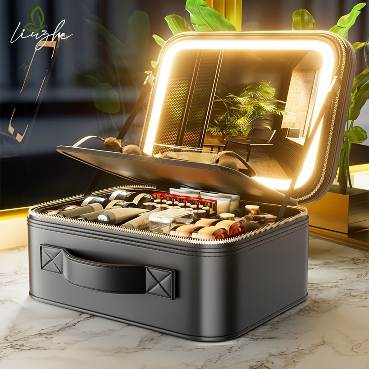 jewelry box led mirror makeup case travel portable 3 color