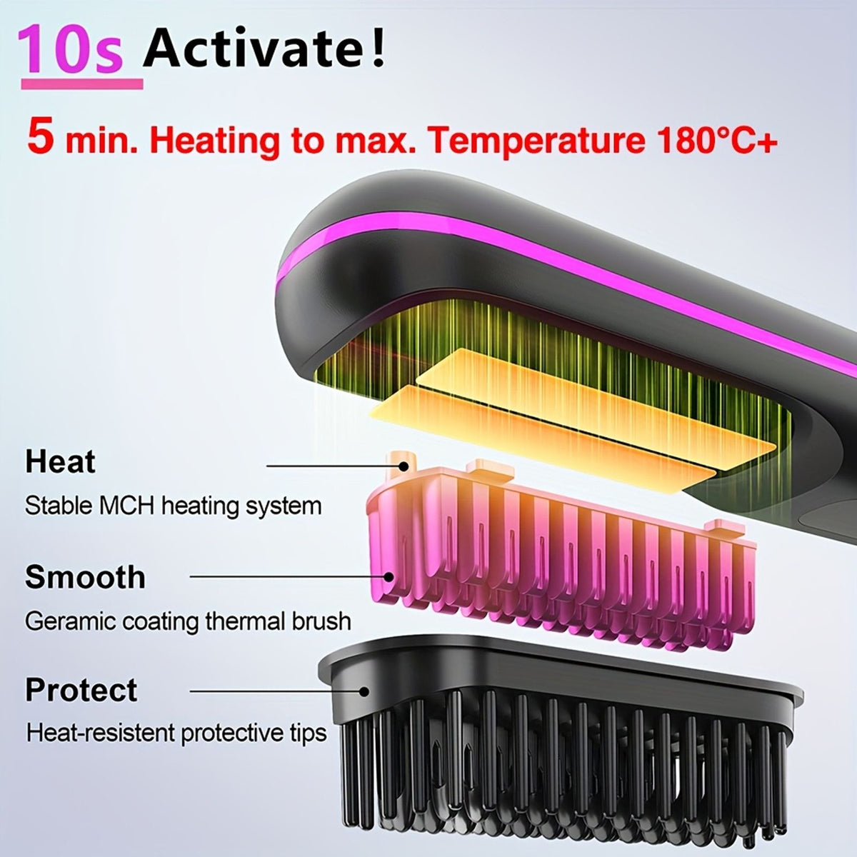 cordless hair straightener brush rapid heating hot comb hair image 11