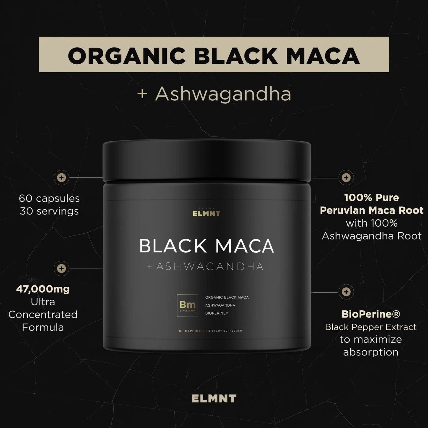 TERRA ELMNT Black Maca Root Supplement | Supports Energy, Stamina & Balance | Organic Maca with Ashwagandha Capsules image 6