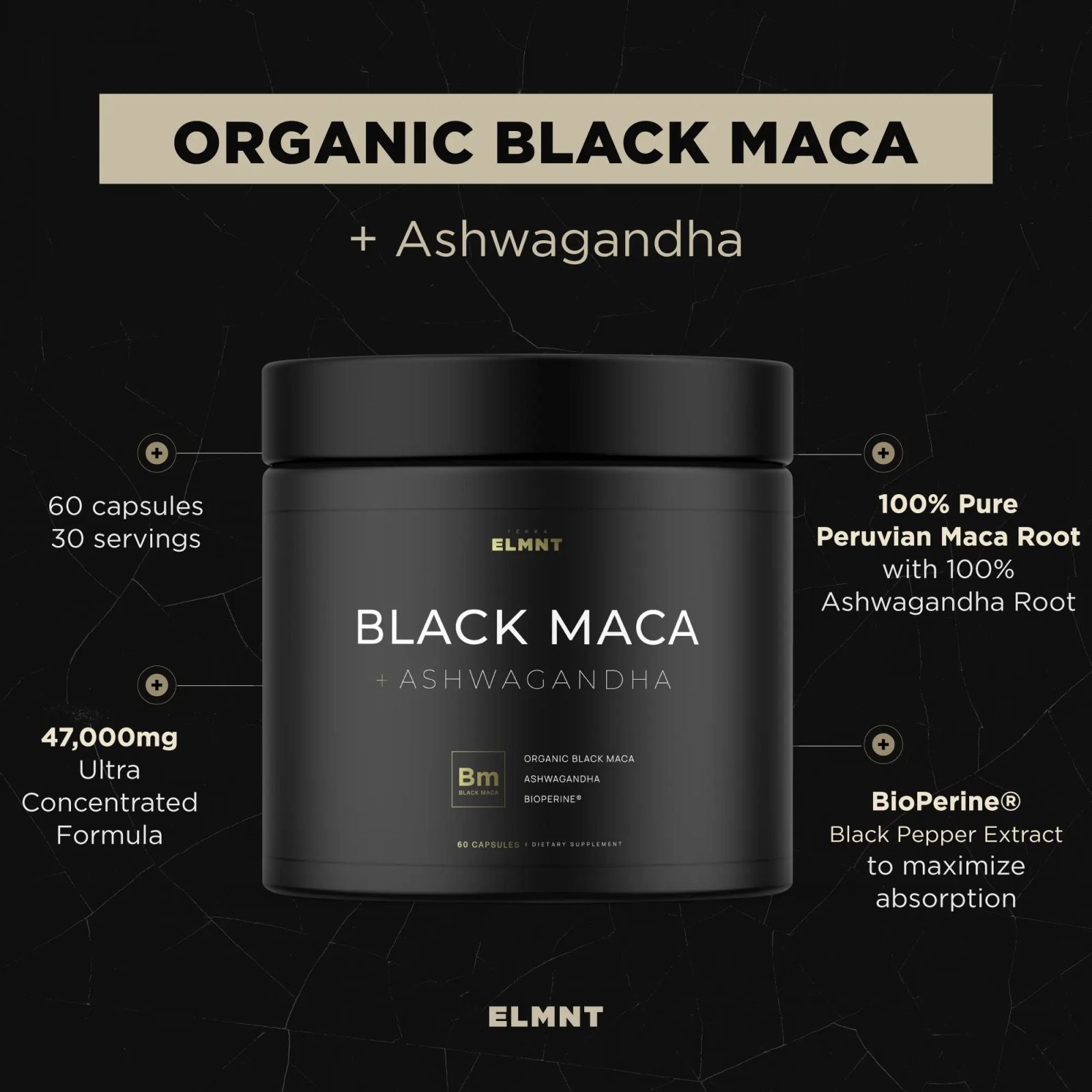 TERRA ELMNT Black Maca Root Supplement | Supports Energy, Stamina & Balance | Organic Maca with Ashwagandha Capsules image 6