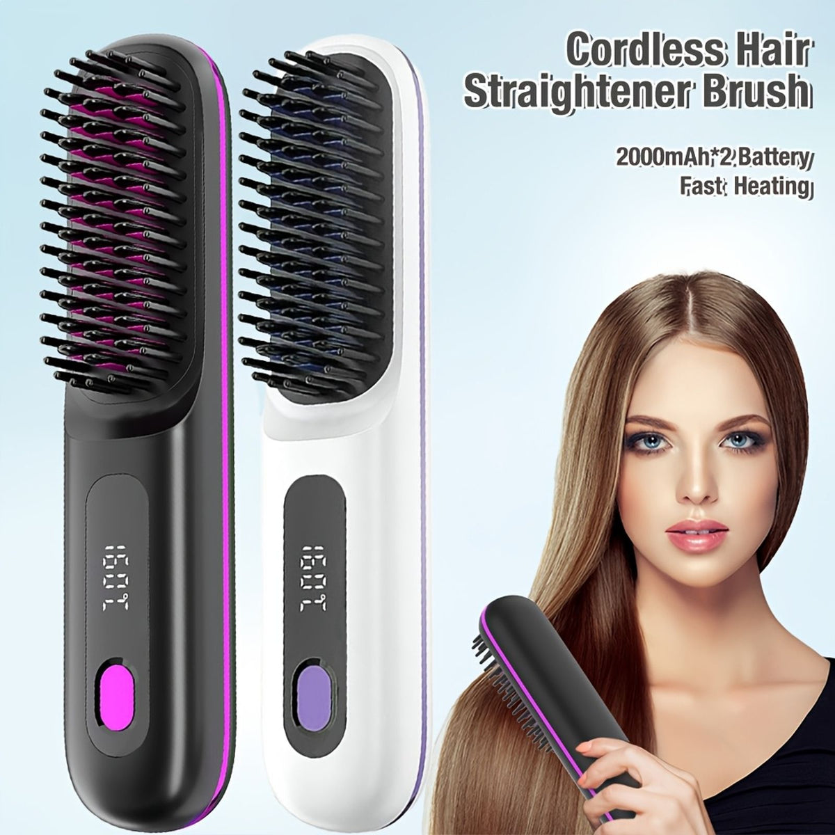 cordless hair straightener brush rapid heating hot comb hair image 13
