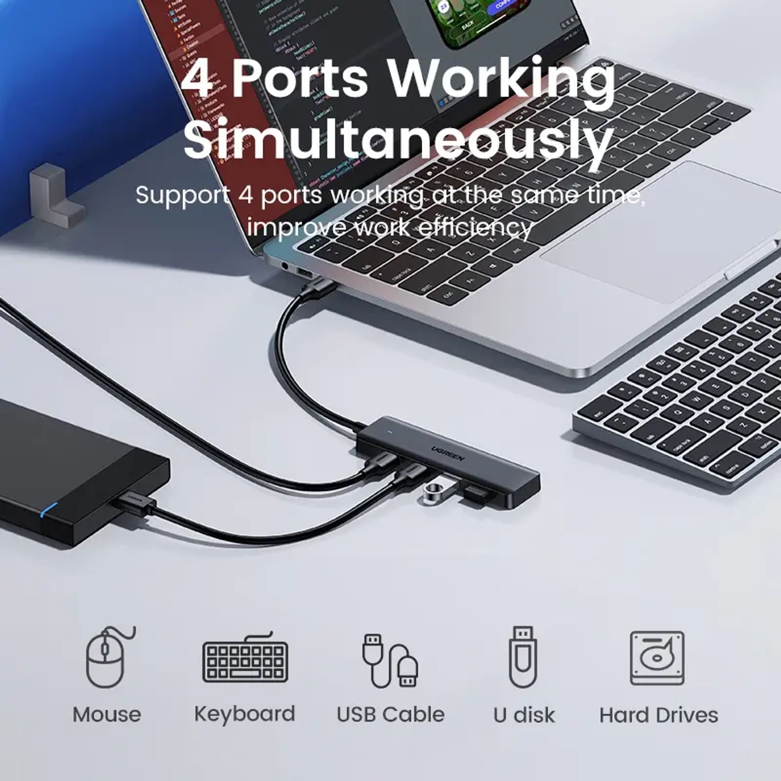 UGREEN 5Gbps USB 3.0 Hub, 4 Ports USB A/USB C Splitter, Ultra-Slim Design, Compatible with PS5, Xbox, Mouse, TikTokShopBacktoSchoolKeyboard, Flash Drive,DealsForYouDays image 3
